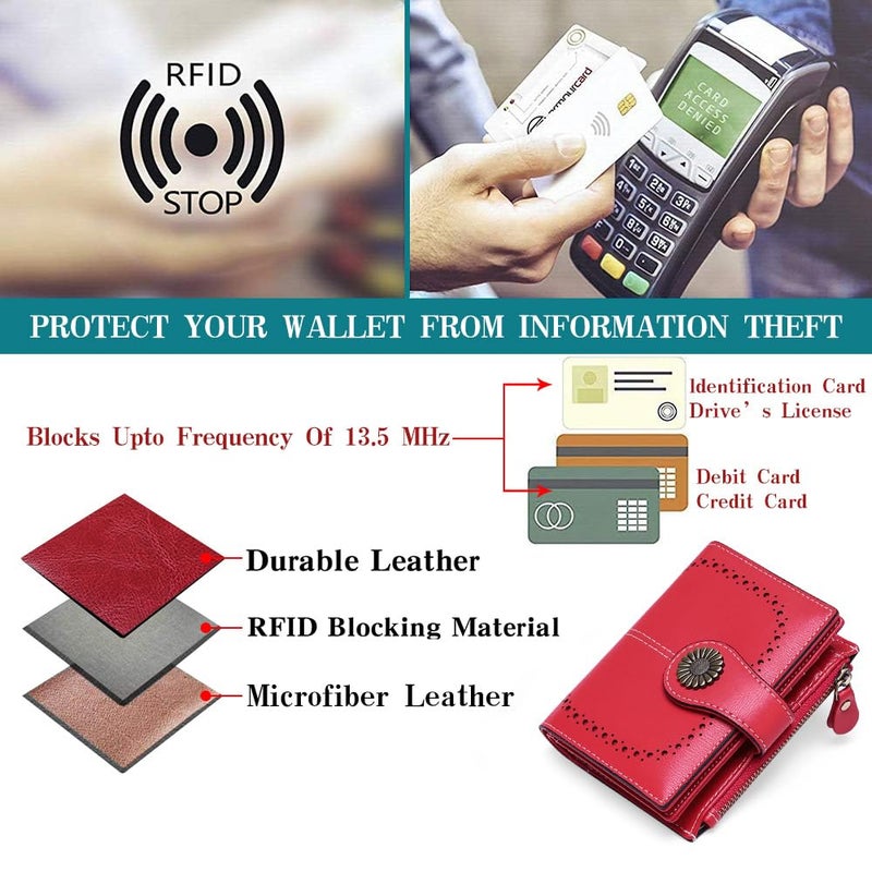 SENDEFN Small Womens Wallet Leather Bifold Card Holder RFID Blocking with Zipper Coin Pocket - Image 5